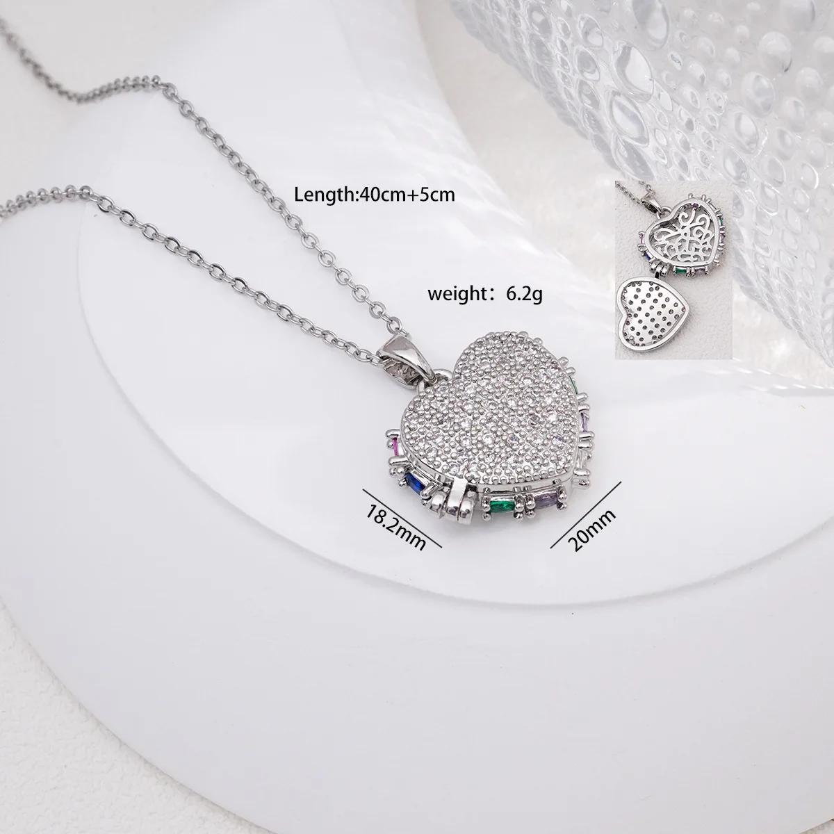 

Creative Zircon Heart Can Open Photo Frame Pendant Necklaces for Women Romantic Stainless Steel Chain Jewelry Accessories Gifts