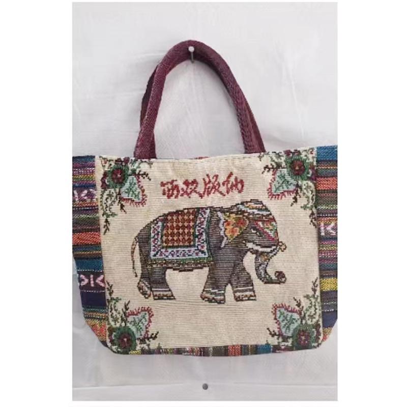 Canvas bag, women's large-capacity double-sided embroidered animal handbag, mommy bag, go shopping, handbag