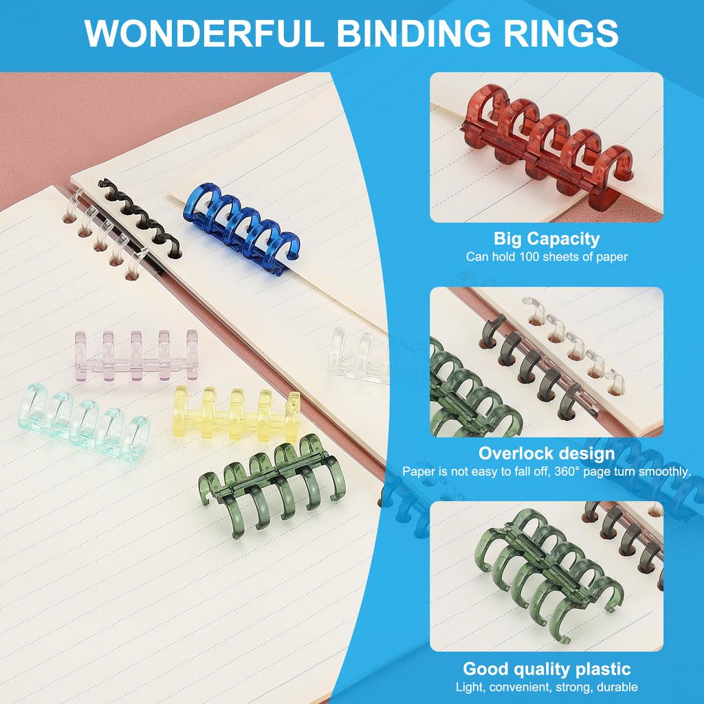 10/20Pcs 5-Ring Binding Spines Snap Split Binder Rings Plastic Round Loose-Leaf Rings Comb Folio Binder Stationery Office Supply