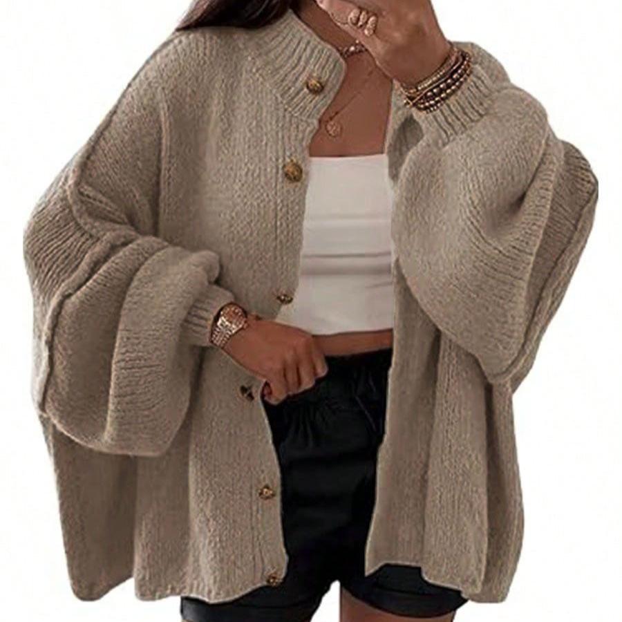 Autumn and Winter Solid Color Casual Style Button Cardigan Large Sleeve Solid Color Sweater Cardigan Jacket