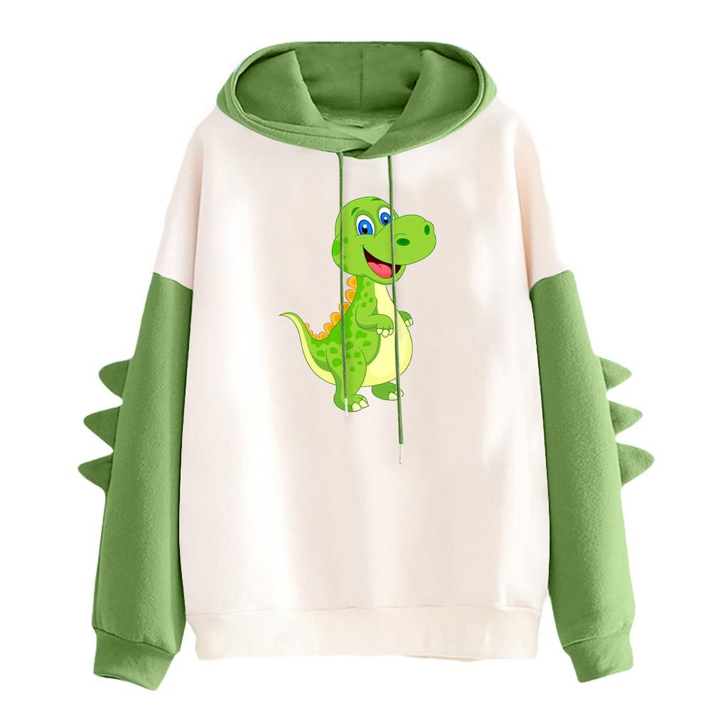 Women's Printed Contrasting Dinosaur Loose Casual Hoodie