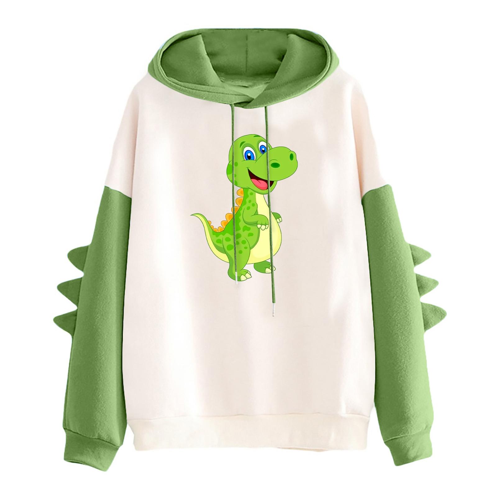 

Women s Printed Contrasting Dinosaur Loose Casual Hoodie S зелёный