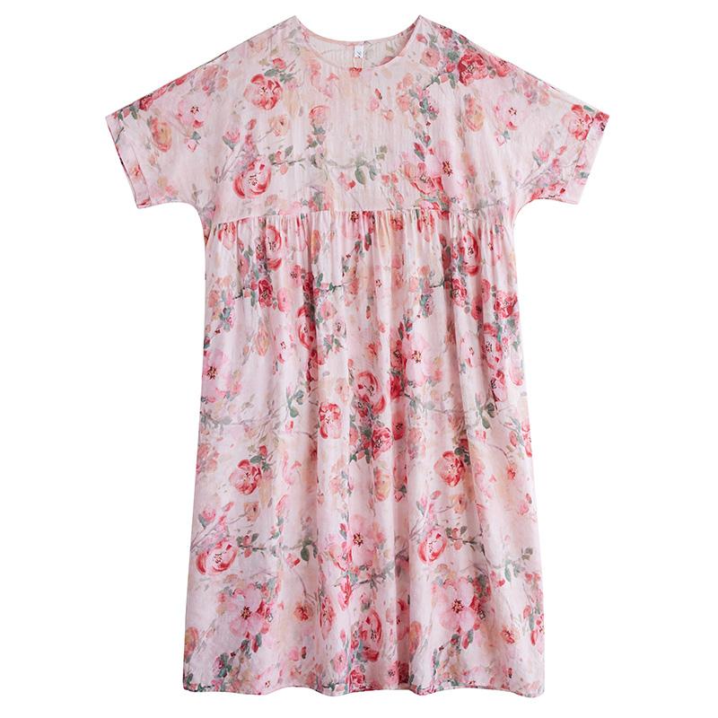 Kurzarm Plus Size Baumwolle Vintage Blumenmuster Neu in Kleidern für Damen lässig locker langes Sommerkleid