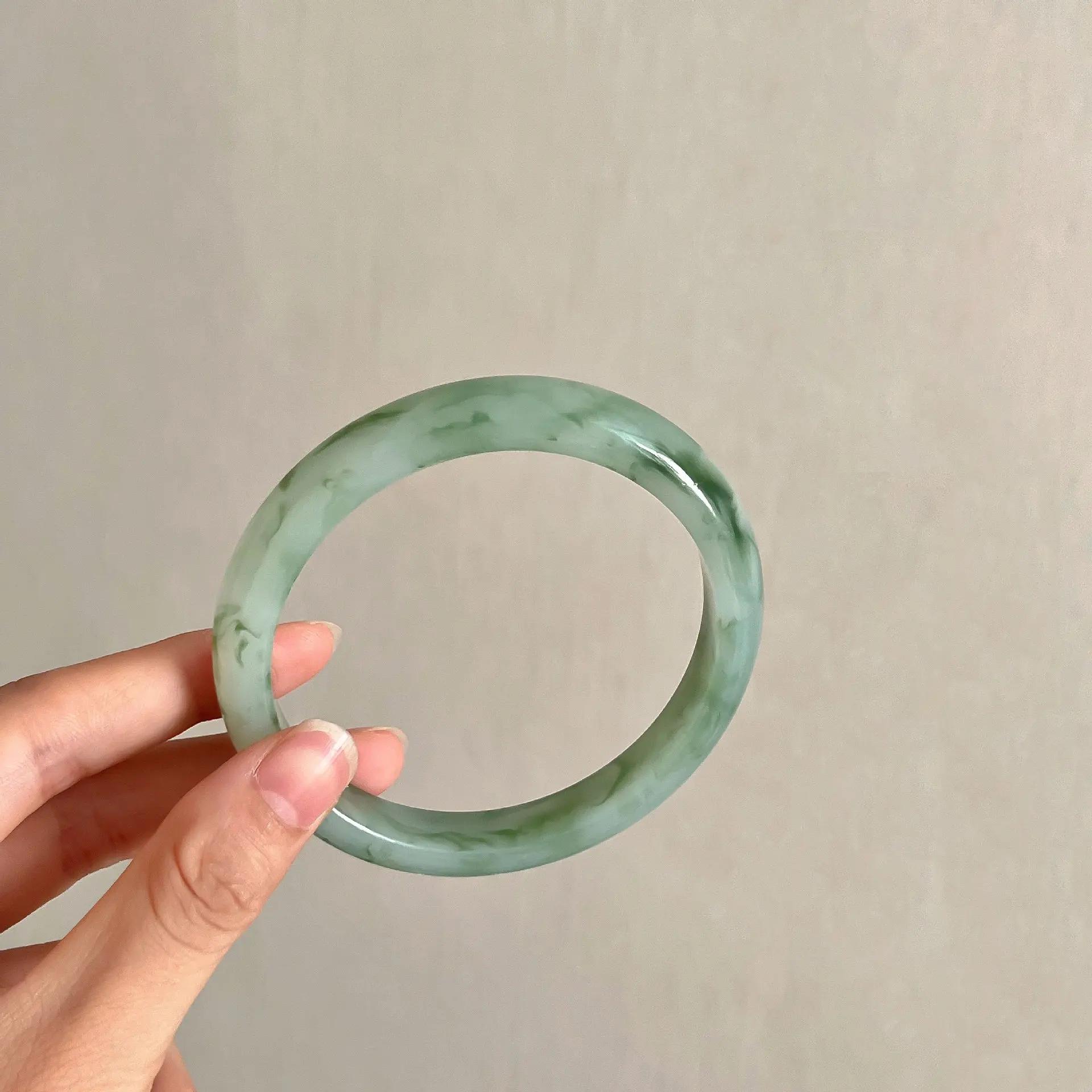 

12MM Resin Fun Texture Women Bangles Smudge Amber Color Charm Chinese Style Elegant Exquisite Texture Acrylic Bracelet Jewelry 63mm
