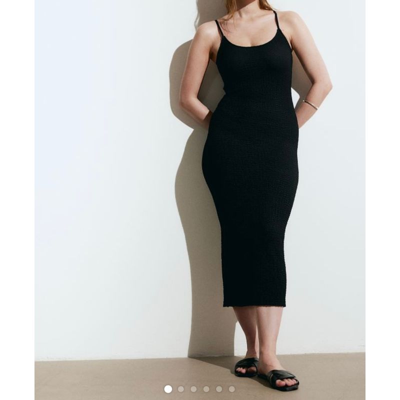 

Export Single H Home Sling Spring New Arrival Crumpled Silm Slim Looking Fashion All-Match Minimalist Sexy Elegant Dress Black XL