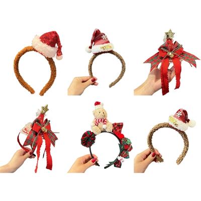 Christmas Party Accessories Plaids Bowknot Plush Hair Barrettes Seasonal Headband Family Gathering Celebration Dress Up