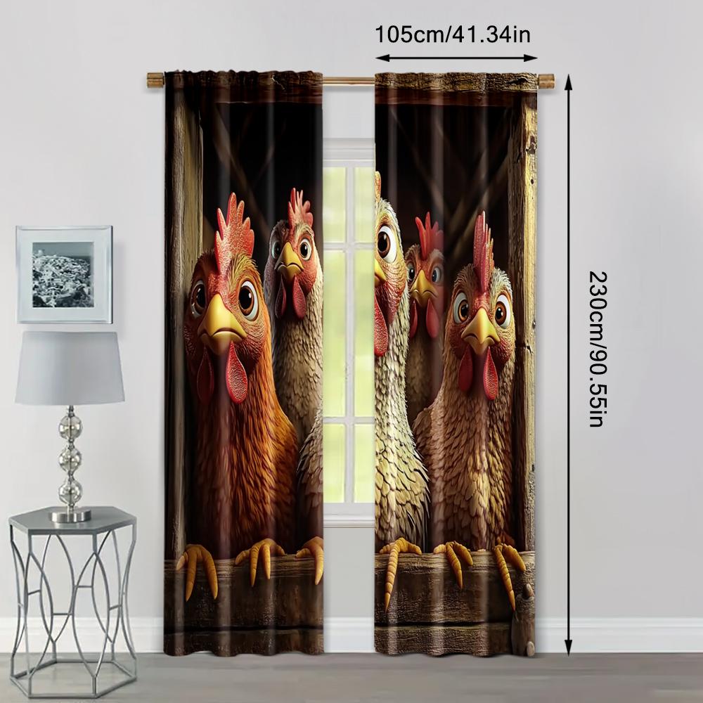 2pcs, Curtain Popular chicken theme Machine Washable Fabric (without rod) Decorations Clearance Use for Room, Kitchen, Study,