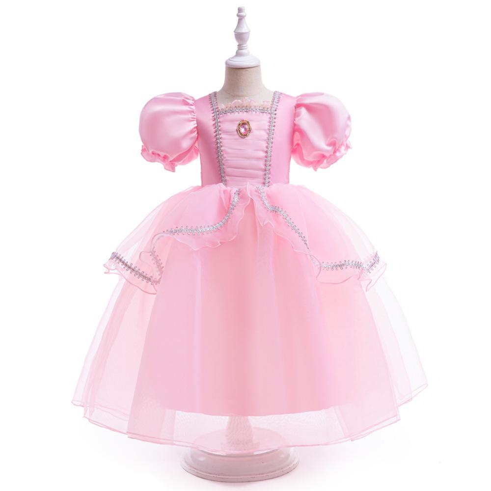Girls' Cinderella Cosplay Dress - Puff Sleeve Frozen-Style Mesh Dress