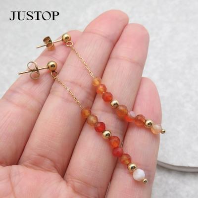 New Chinese Style High-end Ancient Style Titanium Steel Earrings New Chinese Style Retro Temperament Natural Stone Tassel Earrings