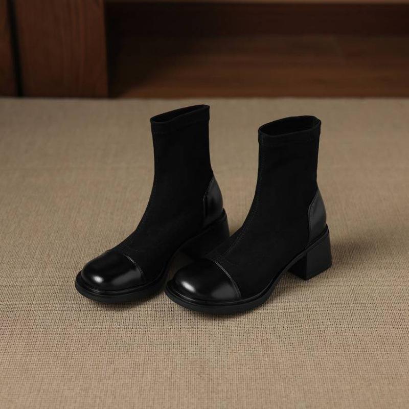 

Осенне-зимние замшевые полусапоги на высоком каблуке, женские однотонные, резиновая подошва, квадратный каблук, корейская версия, круглый носок, новые, большой размер, рыцарские сапоги женские 39