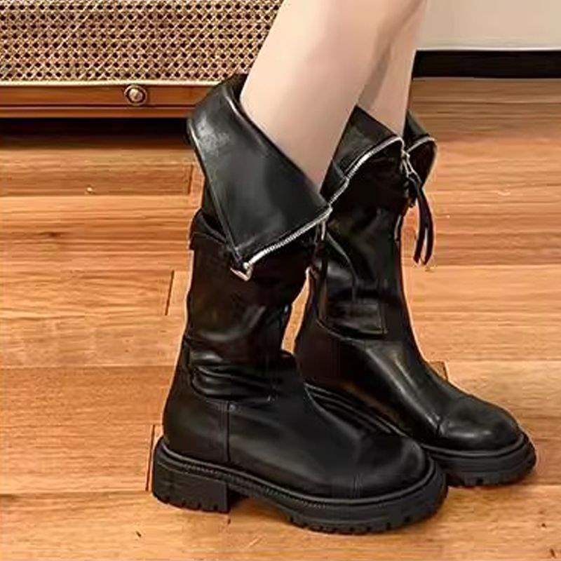 Maillard style soft leather fashion boots women's autumn and winter 2025 new belt buckle boots platform knight boots high boots