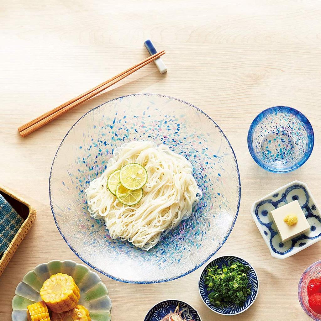 Toyo Sasaki Glass Iro Shizuku Noodle Plate, Green, Made in Japan, Large Noodle Plate, Round Plate, Glass Dish, Tableware, WA322