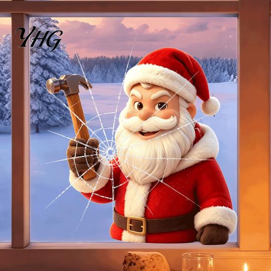 Non Adhesive Window Clings Christmas Santa Claus Static Glass Sticker, Removable Reusable PVC Party Supplies for Living Room Bedroom Holiday