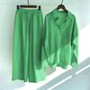 Ladies Two Piece Suit Retro Plus Size Cotton Linen Shirt Suit High Waist Loose Pants For Women