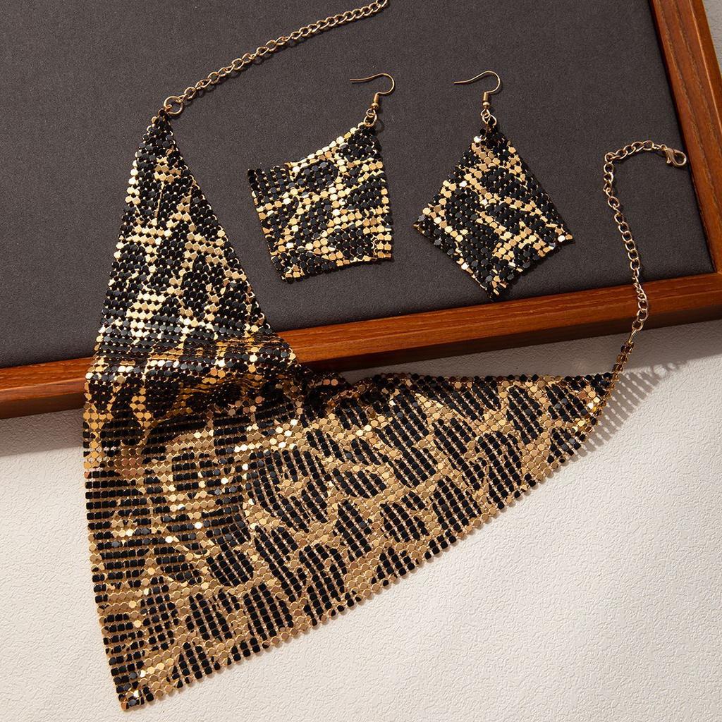 Fashion Leopard Print Triangle Towel Necklace Earrings Retro Sexy High-End Personality Trendy Cool Style Suit
