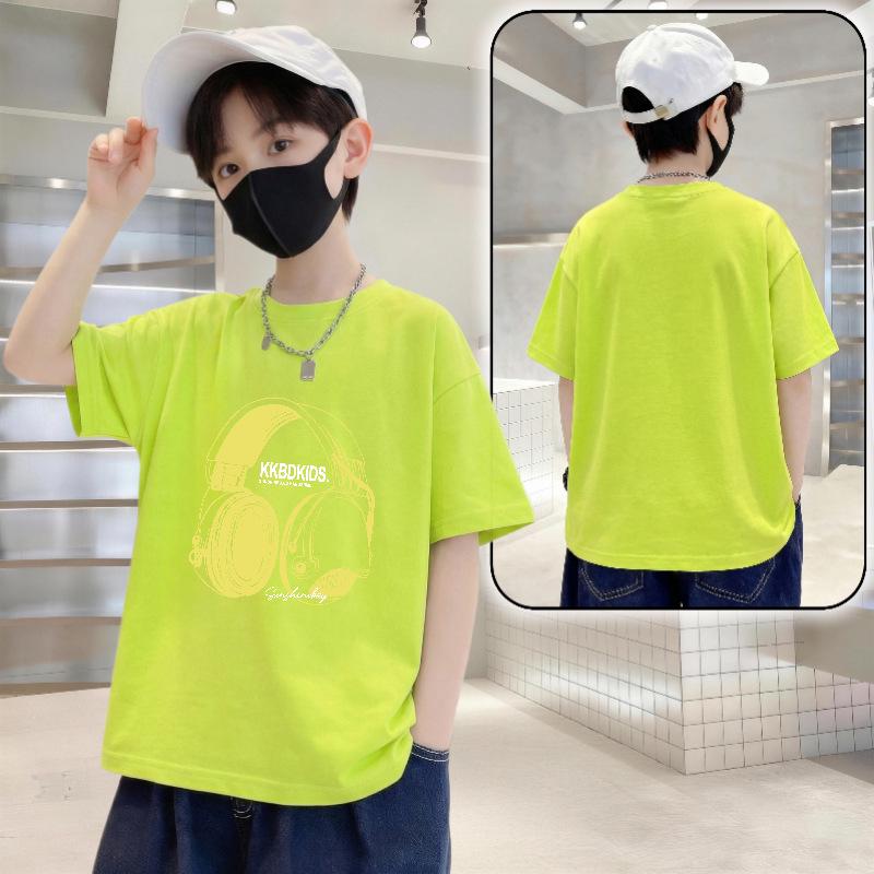 

Boys Trendy Letter Print Cotton T-Shirt - Summer Short Sleeve Loose Fit 120 (40-50 lbs)