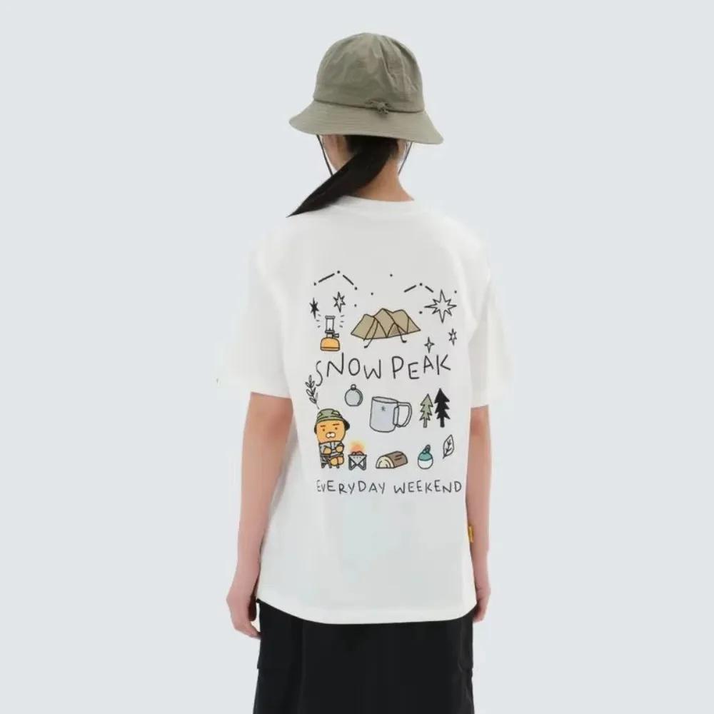 Sportovní módní značka Léto Nové Potištěné Pánské Dámské Tričko Snow Peak X Kakao Friends Krátký Rukáv Ležérní Móda Volné Topy