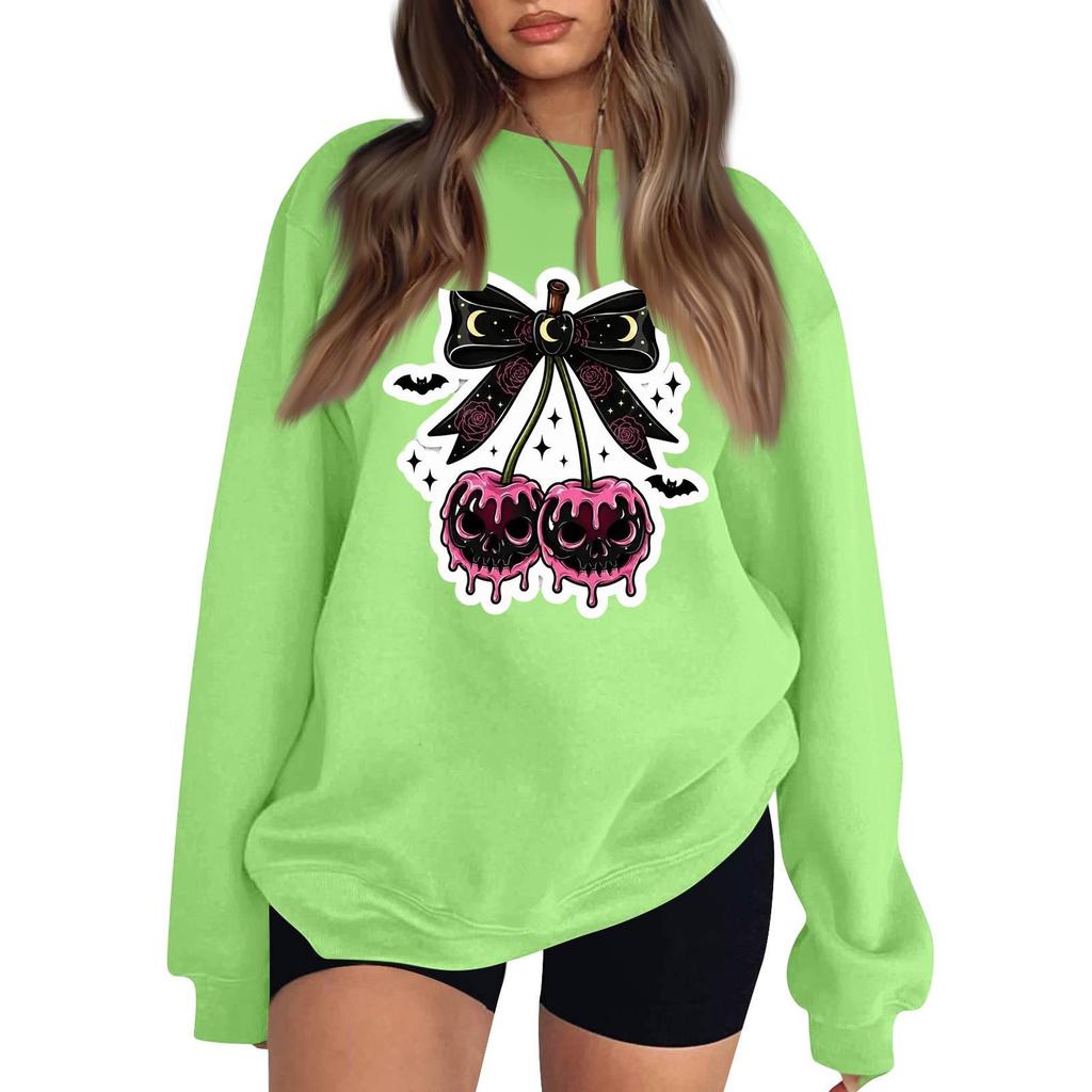 Women's Neck Long Sleeve Loose Fit Casual Sweatshirt Pullover Top with Halloween Print