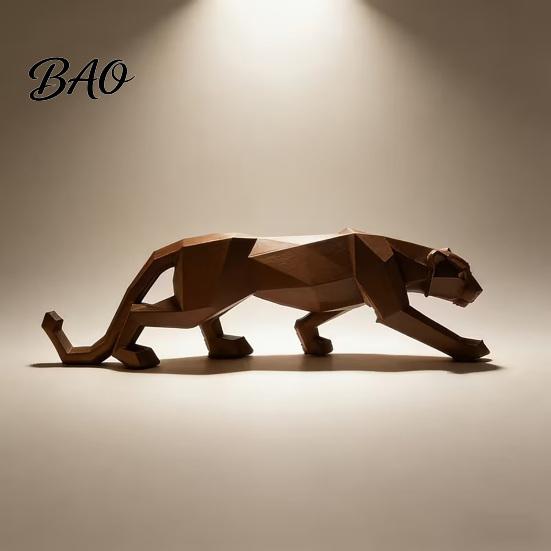 Durable Matte Leopard Statue 3D Printed Cheetah Figurine, Compact Geometric Faceted Sculpture, Animal Figurine Minimalist for Home Office Decor