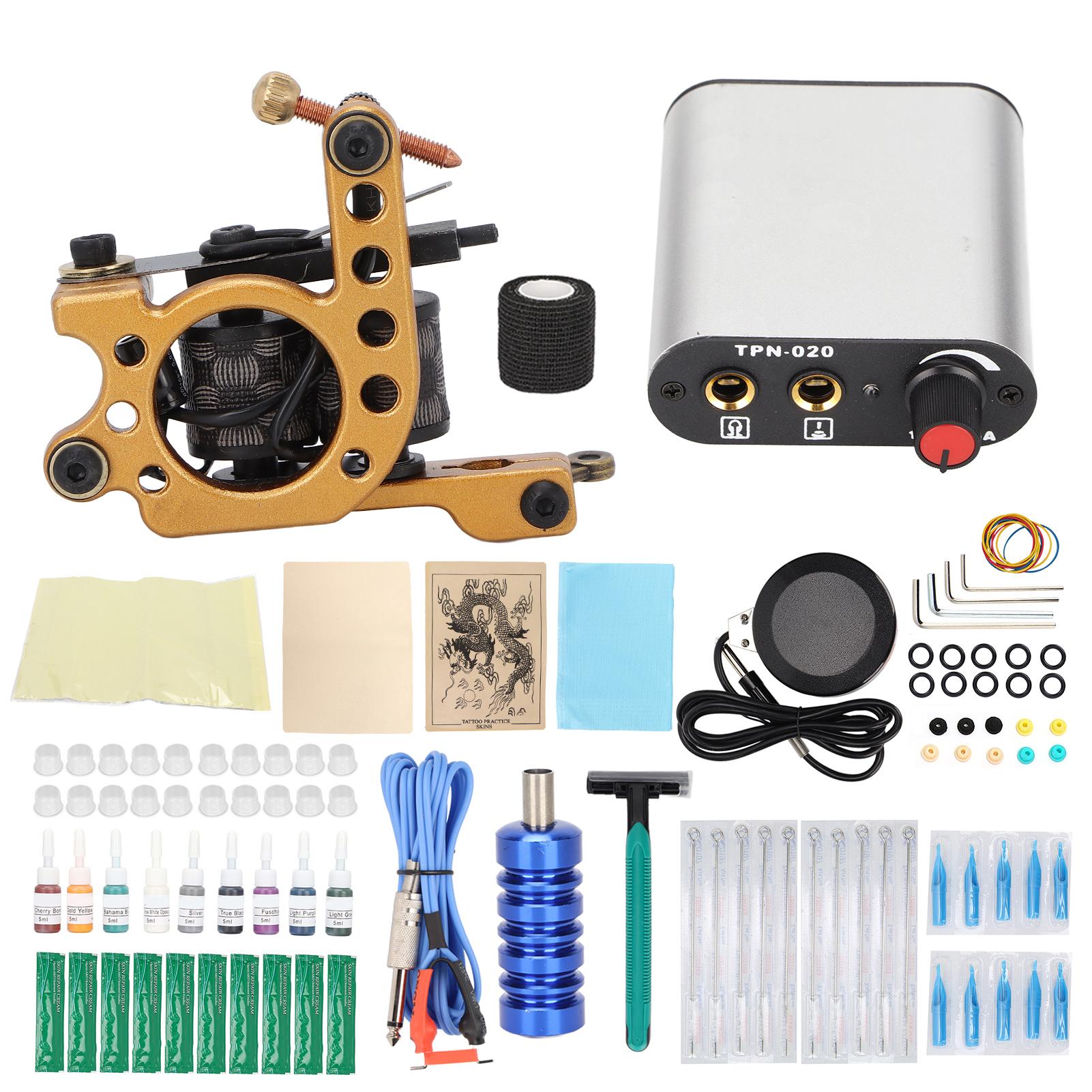 

Катушка для татуировки, комплект для практики, зажим для кожи, шнур, бумага для переноса татуировки, набор инструментов для татуировки для новичков EU Plug серебряный