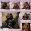 Samurai Knight Capibara Cushion Cover Natural Linen Organic Fabric Double-Sided Printing Sofa Home Decor Gift Pillow Case
