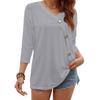 Women's Fashion Casual Three-quarter Sleeve Solid Color Button Round Neck Top