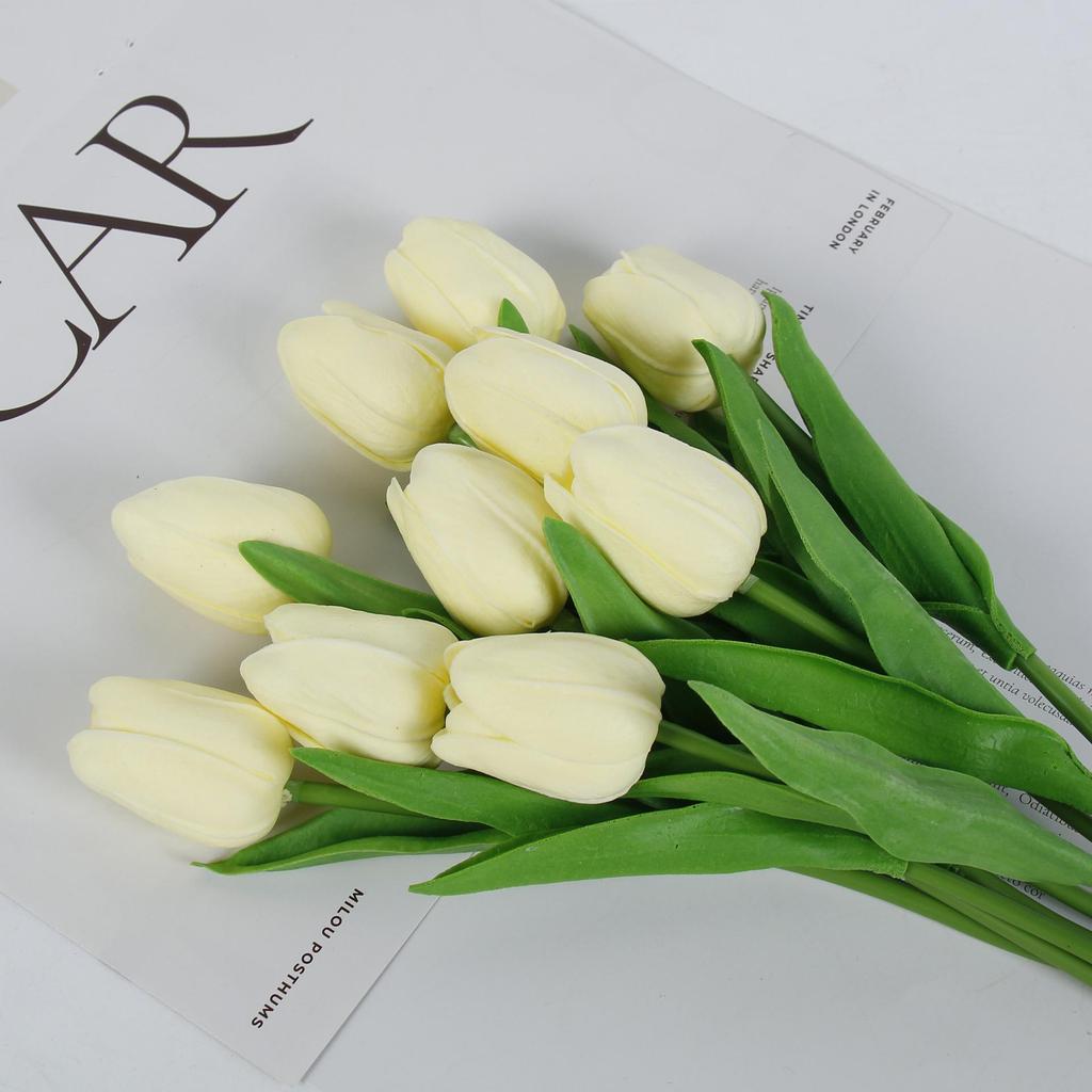 Mini High-Grade Artificial Tulip Flowers for Photography & Home Decor – Realistic Wet Feel Bouquets.