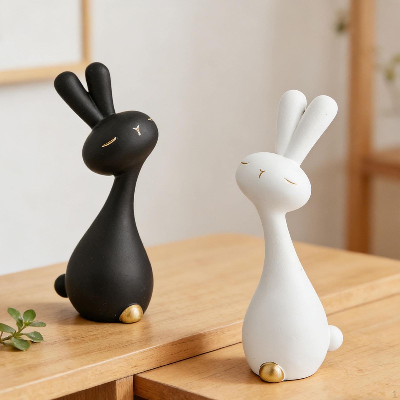 

2 Pieces Bunny Statue Animal Figure Sculpture for Office Entryway Bookcase