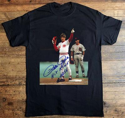 NOVA Camisa Preta de Manga Curta Assinada por Pete Rose Todos os Tamanhos Camiseta Unissex AG2313