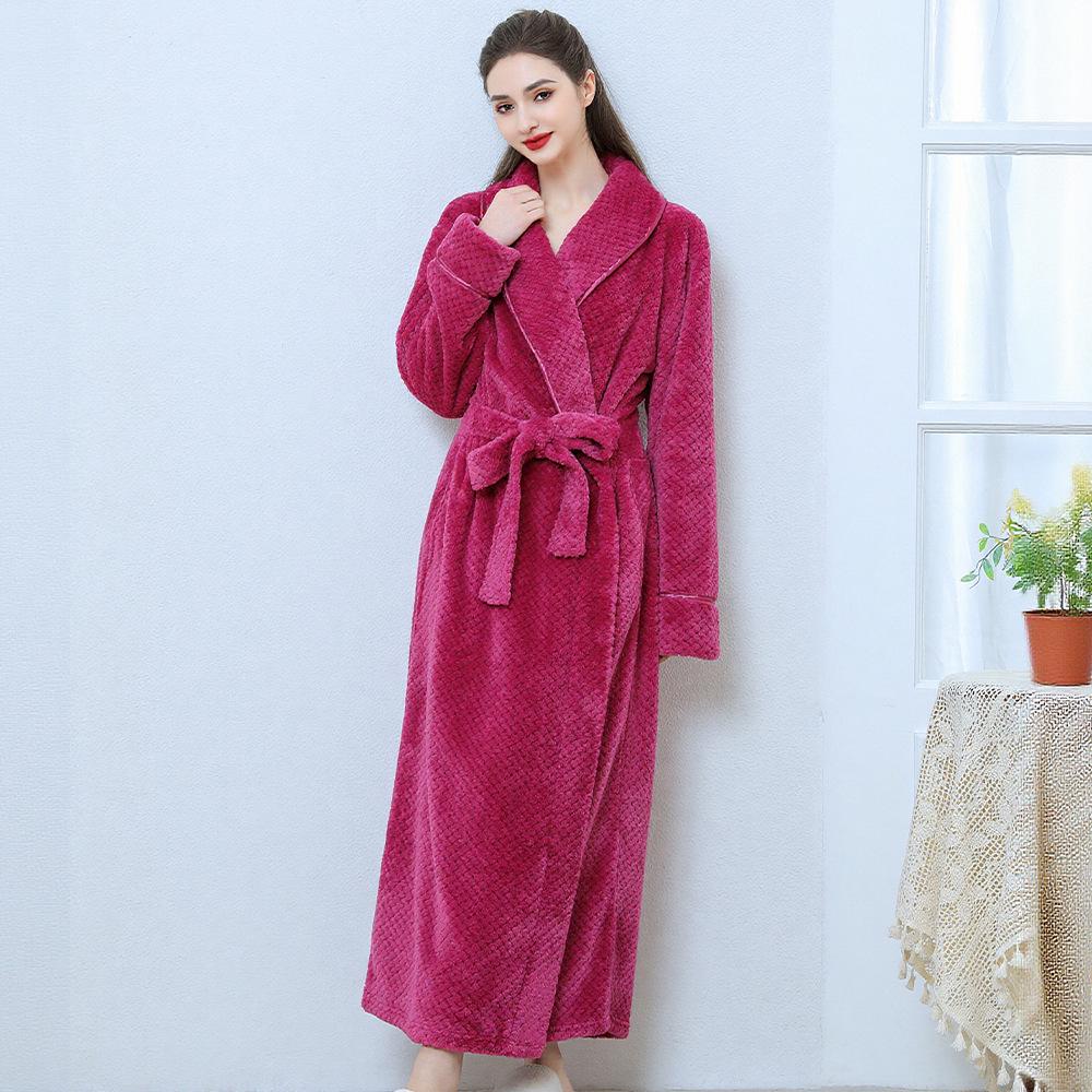 Extra Plush Double-Sided Coral Fleece Bathrobe - Unisex, Plus Size, Ultra Long & Thick for Autumn/Winter