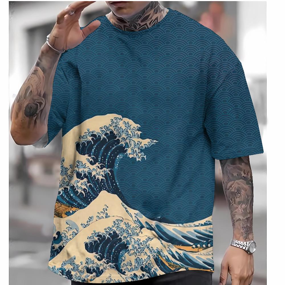 Men's T-shirt short-sleeved tops Japanese style Ukiyo-e clothing