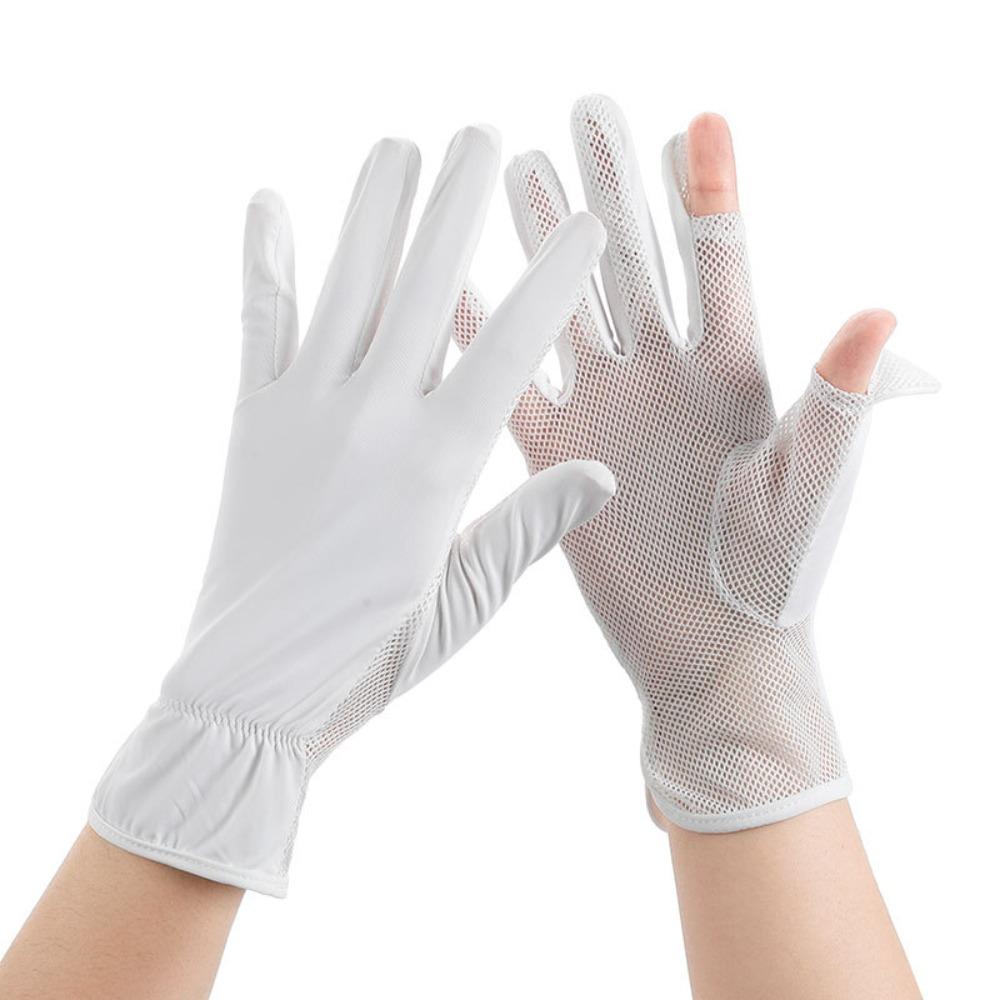 Elastic Flip Touchscreen Ice Silk Gloves Mesh Thin Breathable Gloves UV Protection Gloves Outdoor белый