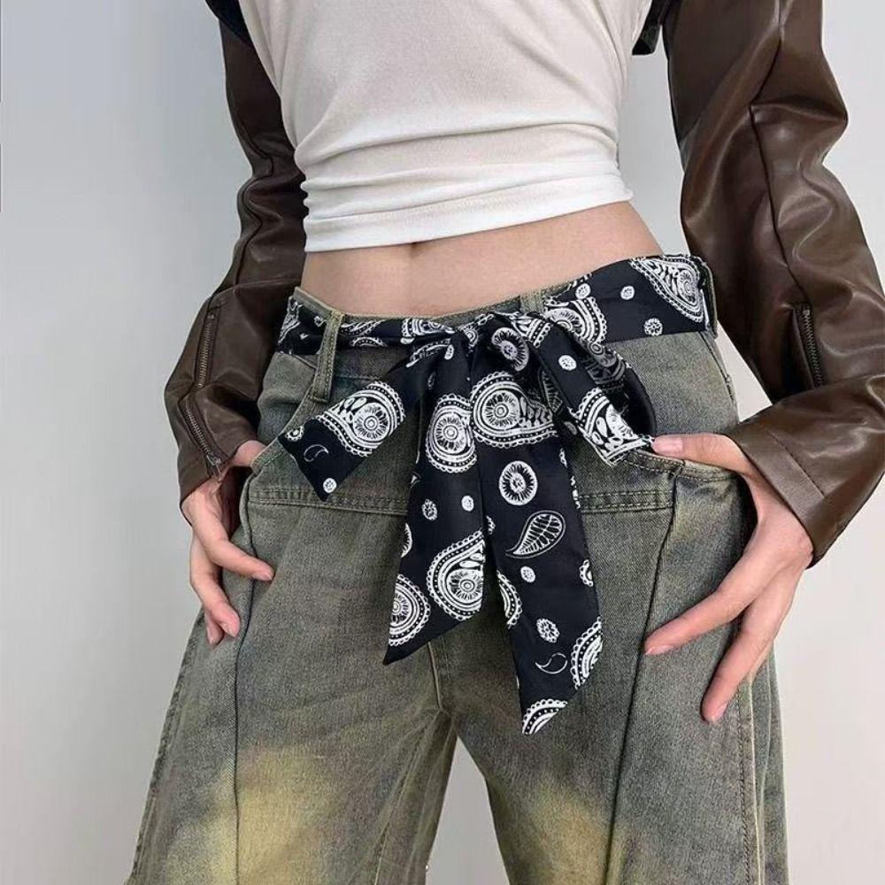 Long Skinny Necktie Scarf Decorative Accessory Striped Neck Tie Striped Waist Belt Women Men