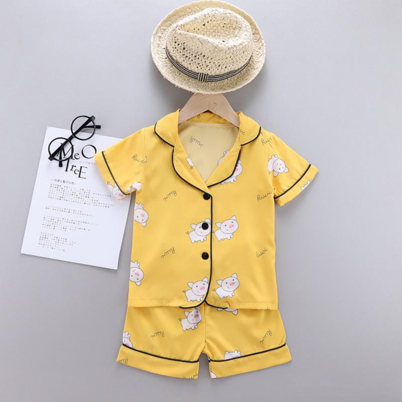 Pijamas Ni?os Baby Kids Boys Girls Cartoon Piggy Print Outfits Set Short Sleeve Blouse Tops+Shorts Sleepwear Pajamas