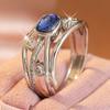 Vintage Inlaid Blue CZ Women's Ring Dazzling CopperColor Geometry Daily Wear Party Jewelry Anniversary Gift