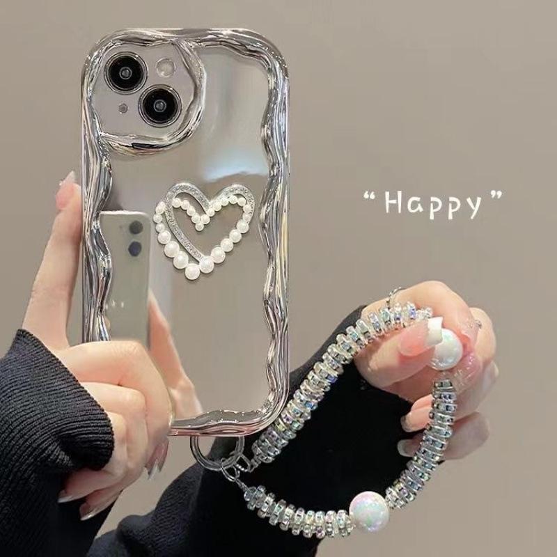 Electroplated Cream Marble Heart iPhone 17 Pro Max Case Compatible with iPhone 15/14