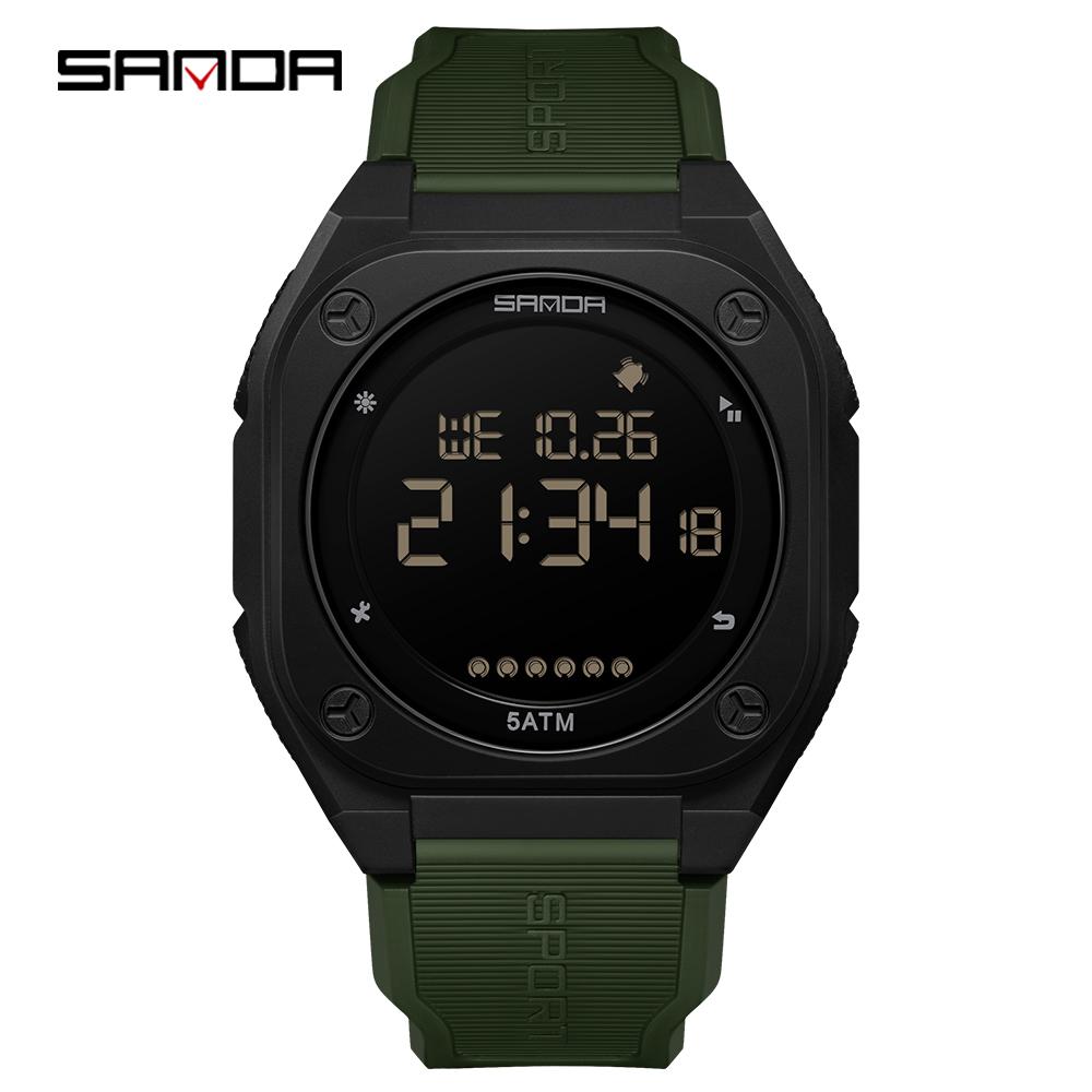 SANDA 6303 Daily Fashion Men's Digital Watch TPU Strap ABS Case Waterproof Casual Sporty Male Multifunction Timepiece Clock Gift