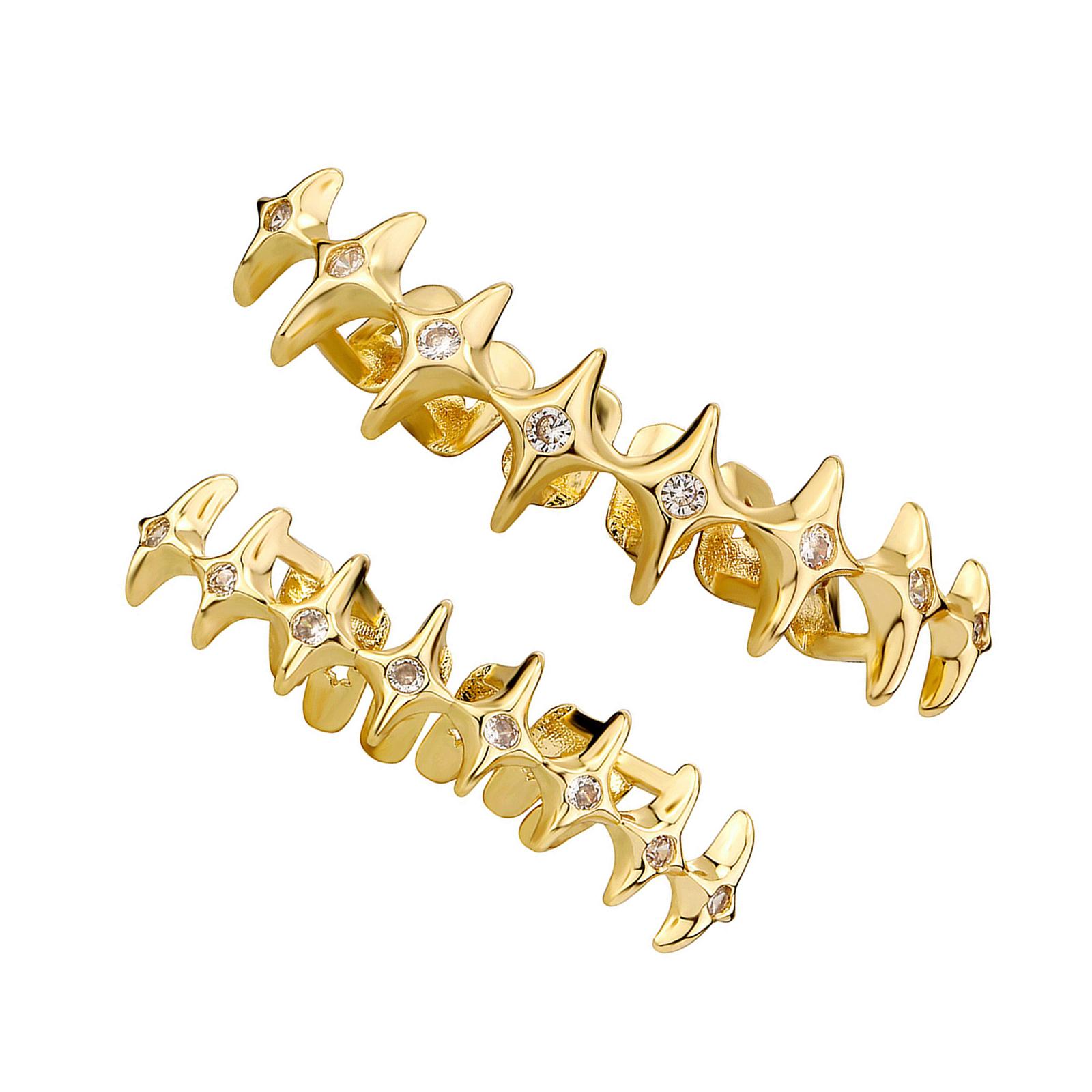 

Круті хіп-хоп стильні грилзи для рота Дизайн зірки Верхній та нижній набір грилзів Грилзи для зубів Зручна мідна посадка золотий