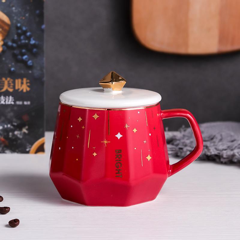 Creative Nordic ins star diamond cup Ceramic Coffee Cup Office Water Cup Filter Tea Cup with Cover Cups    ZM1029