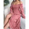 Women's Dress Long Sleeve Casual Wooden Earring Square Neck Polka Dot Swing Long Dress