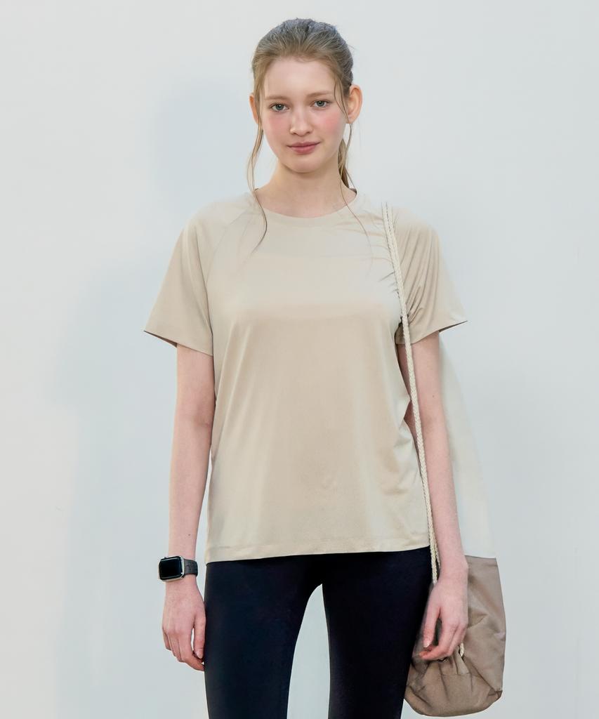 BASIC HOUSE Women'S Cool Breeze Raglan Round Short Sleeve T-Shirt Beige Lzts3223 (A Type)
