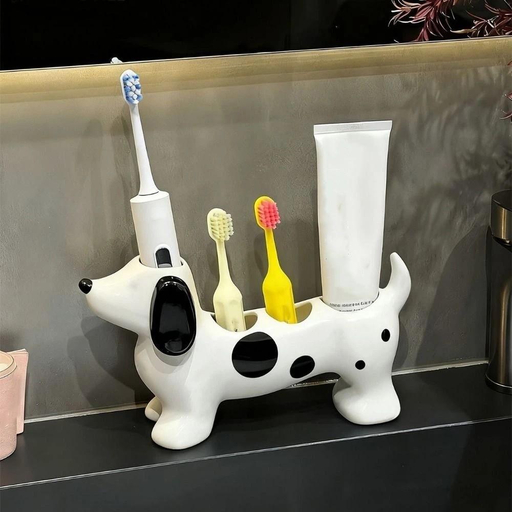 Ceramic Dachshund Toothbrush Holder Cute Space Saving Electric Toothbrush Stand 4 Slots Decorative Toothpaste Toothbrush Base