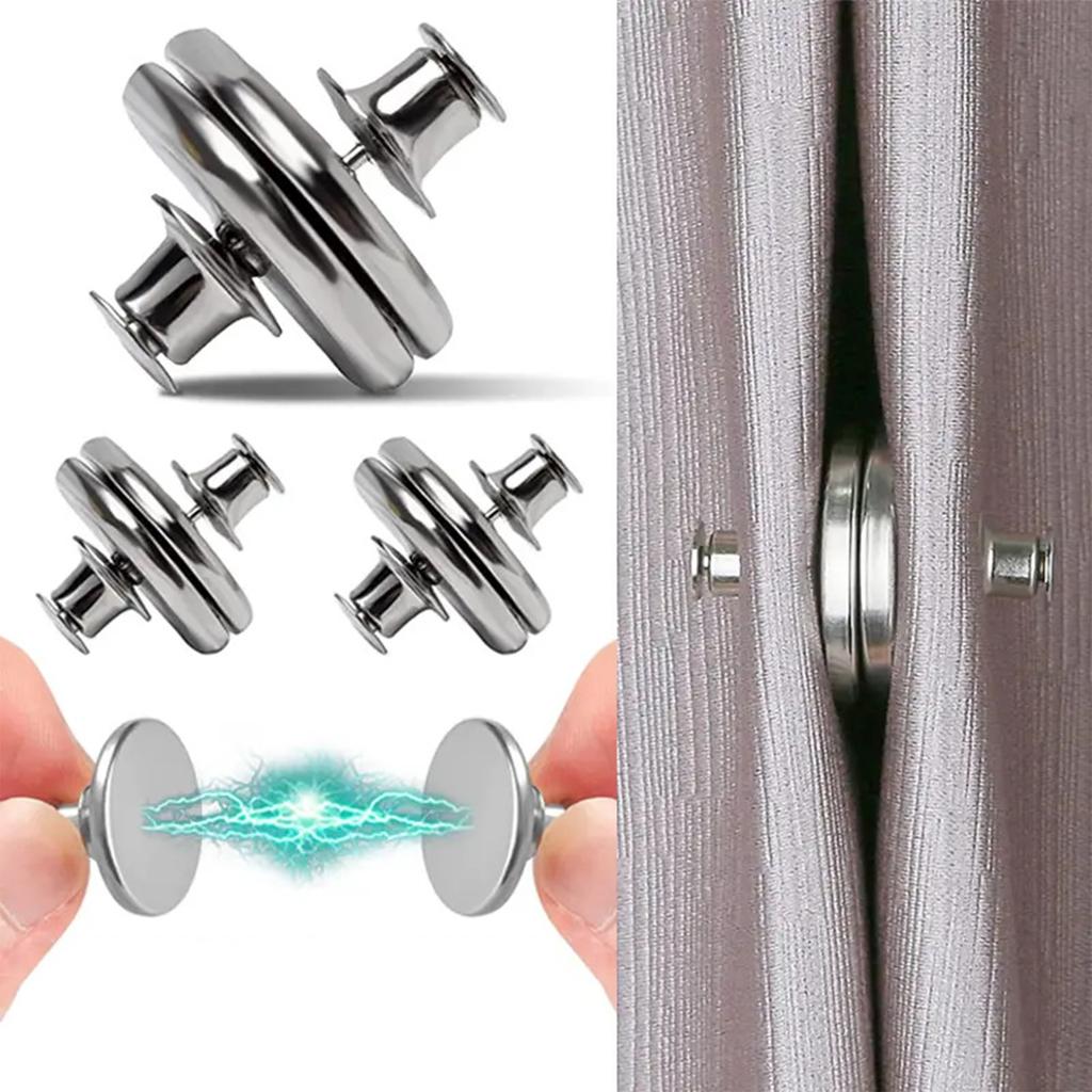 4 Pair Curtain Magnetic Button Detachable Curtain Fix Fastener Clip Prevent Light Adjustment Window Screen Close Magnet Buckles