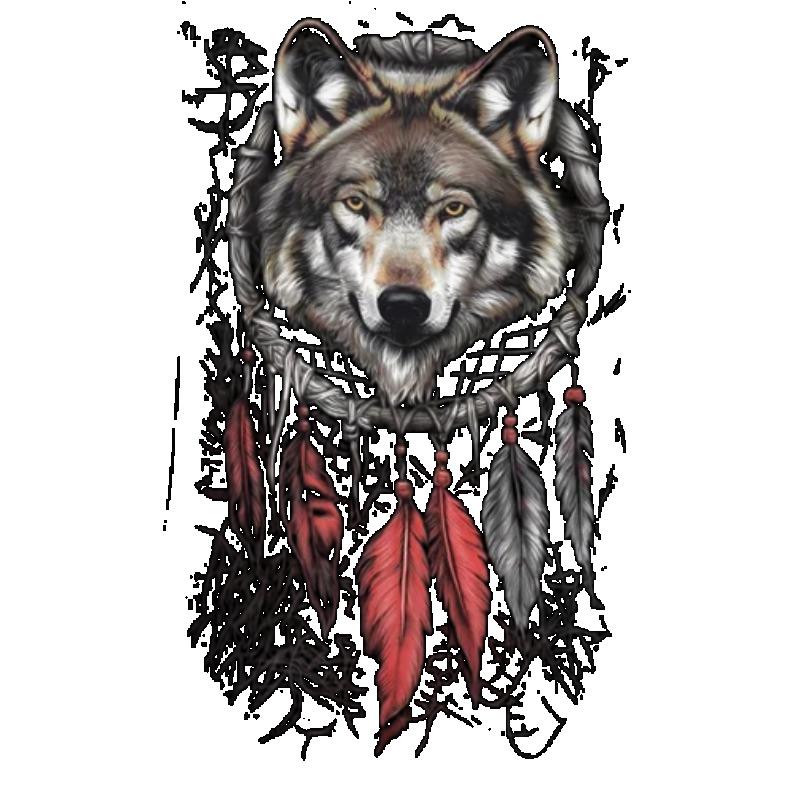 Men's Oversized T-Shirt Black Wolf Dreamcatcher Print Casual Streetwear Top for Daily Wear and Outdoor Activities