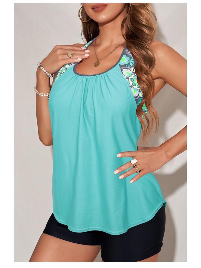 European & American Women's Plus Size Printed Split Vest Swimsuit