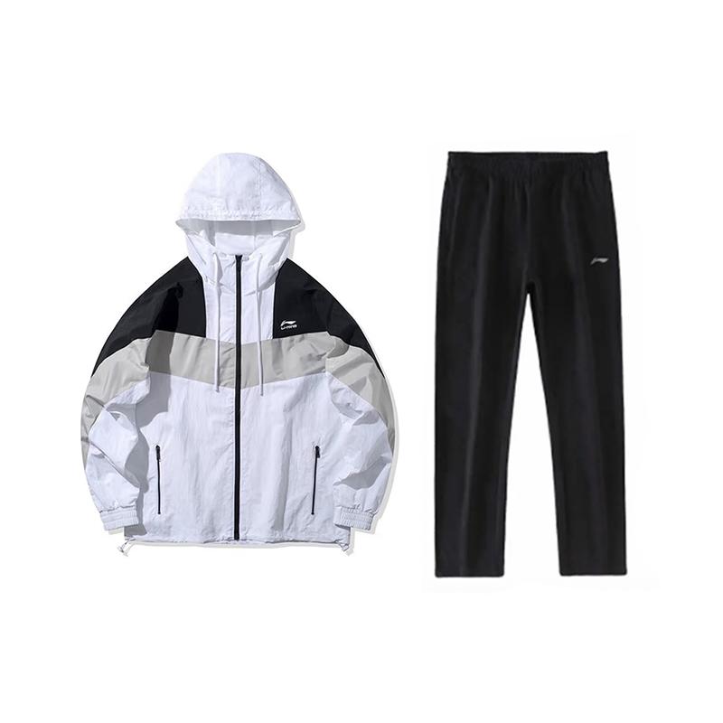 Li-Ning Modische Colorblock Locker Atmungsaktive Windjacke Kapuzenjacke Lässiger Sportanzug Unisex Oberbekleidung AFDQ045-1+AKLU881-1