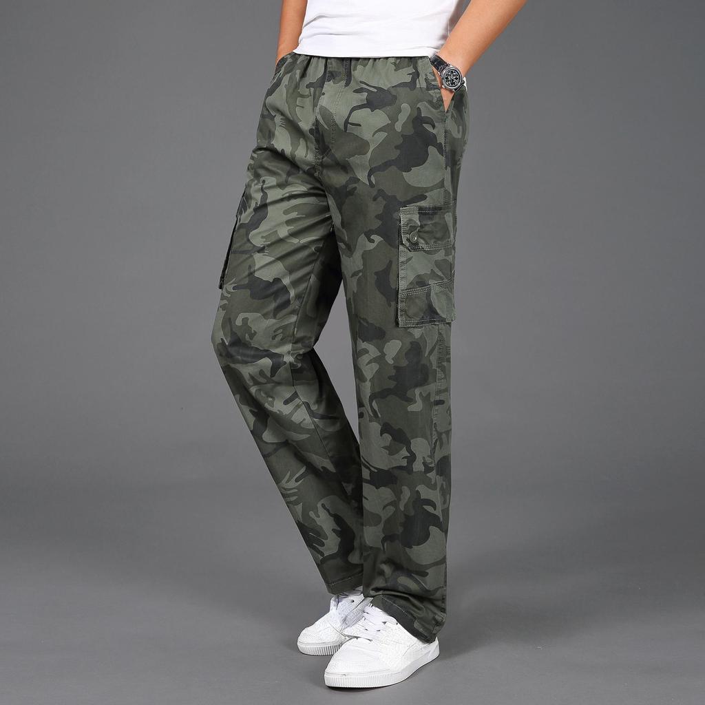 Camouflage-Baumwoll-Arbeitshose für Herren, große Arbeitshose, Hose für Herren, elastisch, gewaschen, Freizeithose für Herren