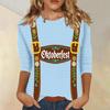 Women's Casual Plaid Three Quarter Sleeve Shirt Oktoberfest Print Round Neck Top Lightweight Soft Fabric Comfortable Fit
