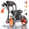 Gas Pressure Washer 2900 PSI and Max 7 L/min, Upgrade Aluminum Pump with Spray Gun and Wand, 4 Nozzle Set, Low Profile Power Washer for Cars