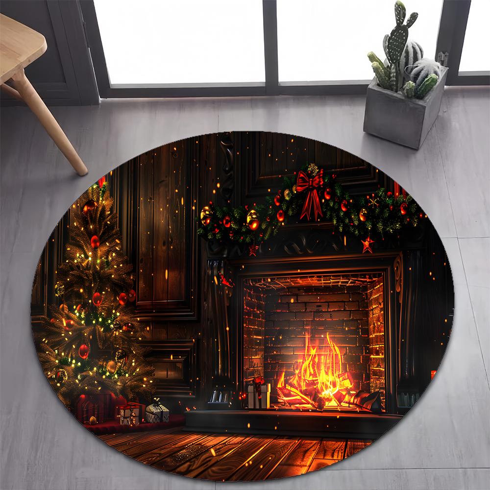 Niedlicher Weihnachtsmann Frohe Weihnachten Baum Cartoon Festival Geschenk Runder Teppich für Schlafzimmer Wohnzimmer Dekoration, Dekor Bodenmatte